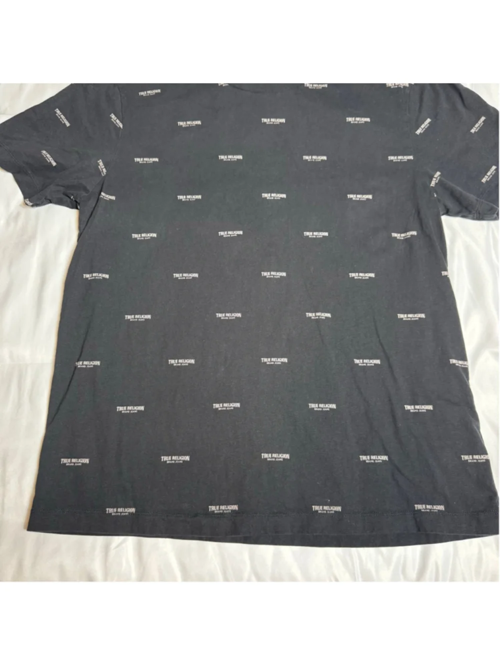 Men's True Religion Black All-Over Logo Short Sleeve Tee XL